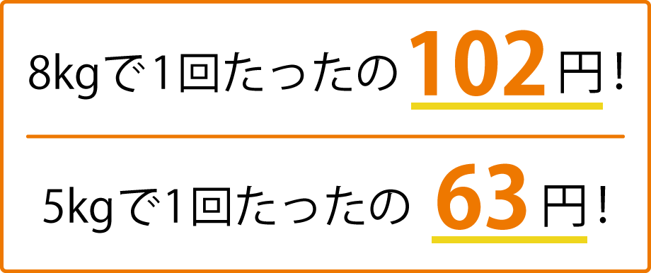 8kgで1回たったの102円!5kgで1回たったの63円!